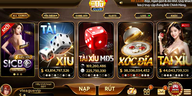 Giao diện của Hit Club chính hãng thân thiện và dễ chơi game