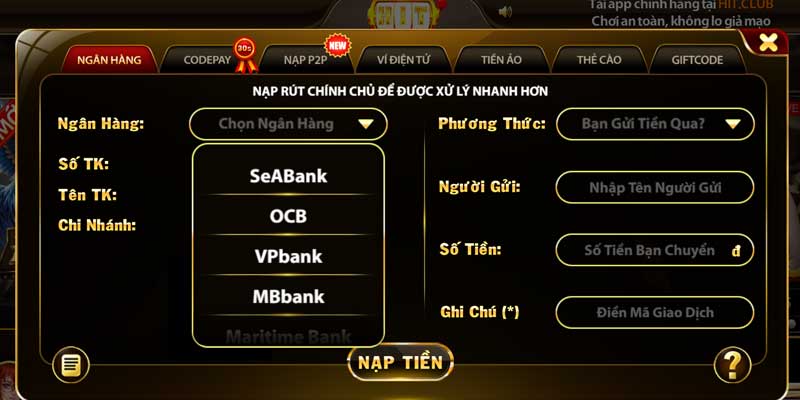 Hit Club chính hãng hợp tác gần 30 ngân hàng